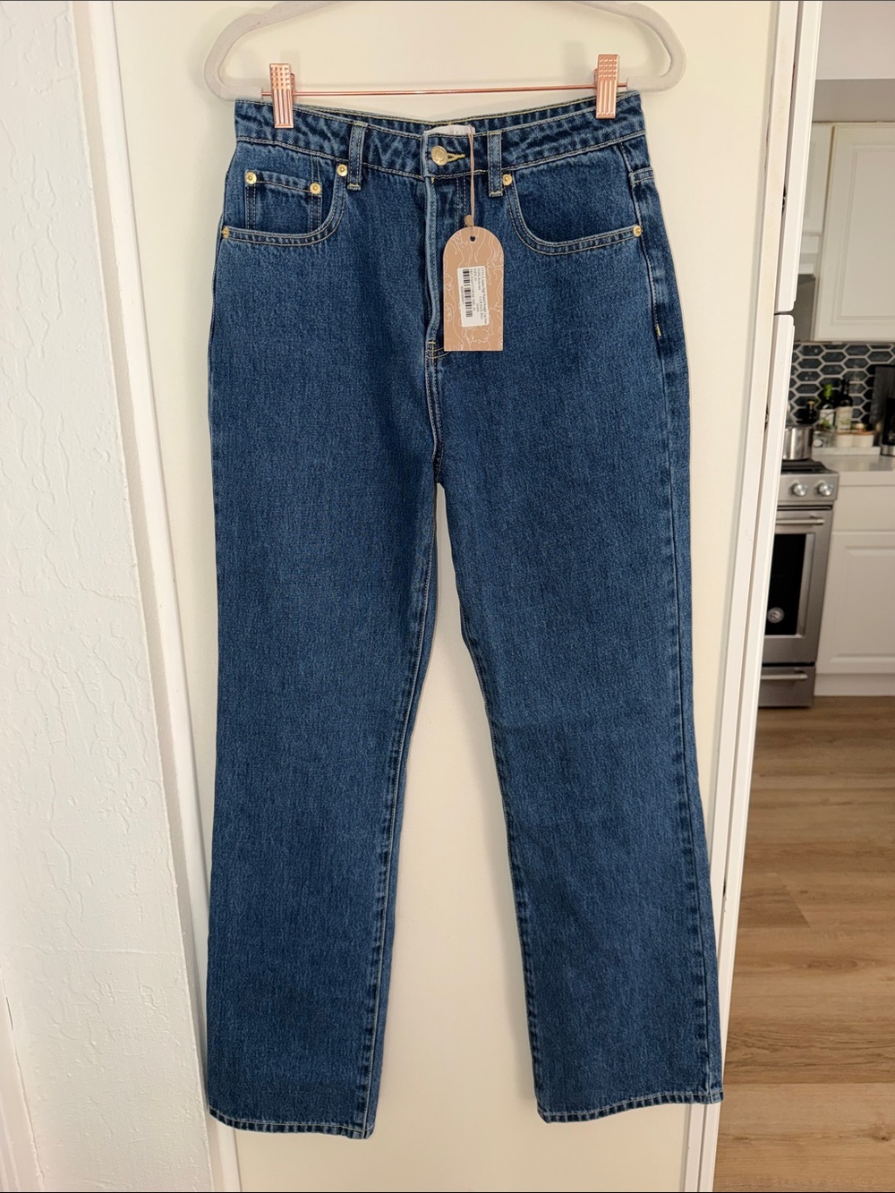 NWT Meshki Janine High Waisted Straight Leg Jeans in Dark Blue | 10